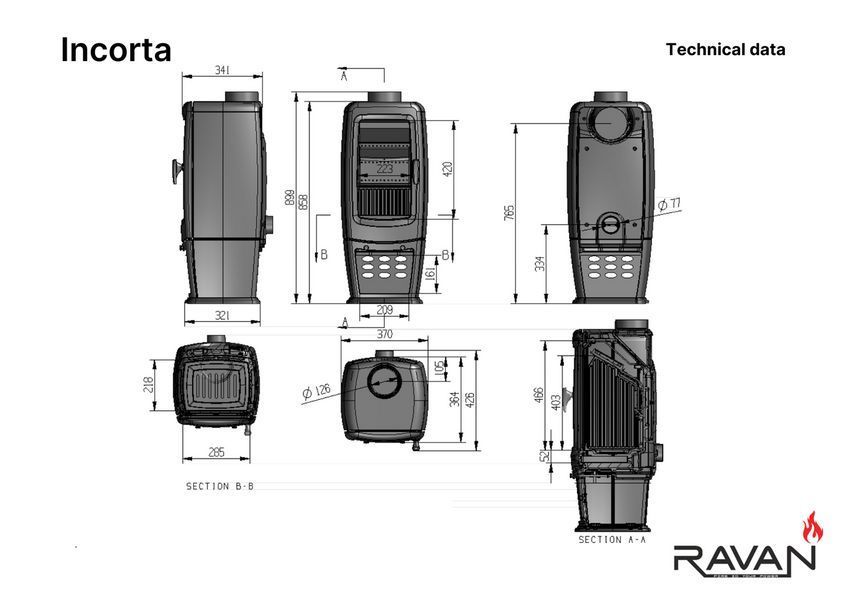 Чавунна піч-камін на дровах Ravan Incorta 10 кВт Incorta фото