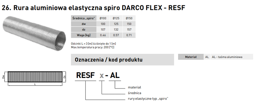 Повітропровід Spiroflex, алюмінієвий гнучкий неізольований,&Oslash;100мм, 3м RESF100-AL фото