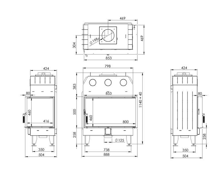 Камінна топка BOKAR 855045 R (14,5 kW) black ceramatex 845045b R фото