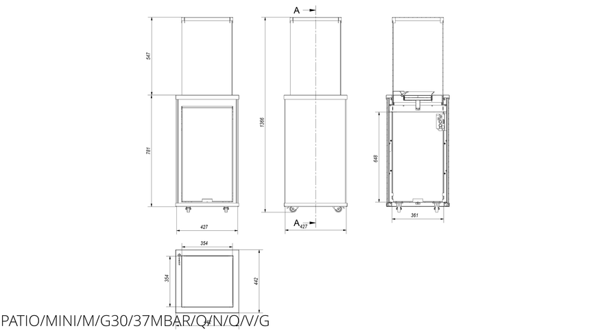 Газовий обігрівач Kratki PATIO MINI керамограніт NATURALI OSSIDIANA VENA GRIGIA - ручне управління PATIO/MINI/M/G30/37MBAR/Q/N/O/V/G фото