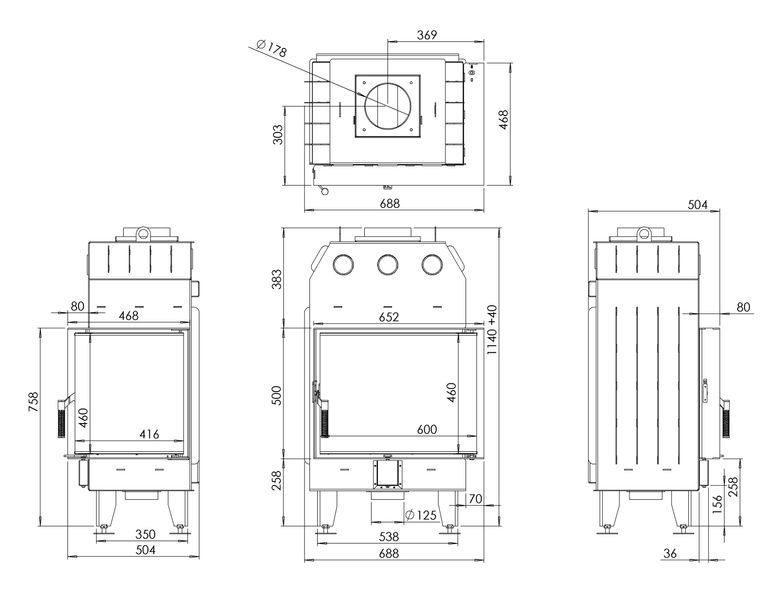 Камінна топка BOKAR 655045 R (14,5 kW) black ceramatex 645045b R фото