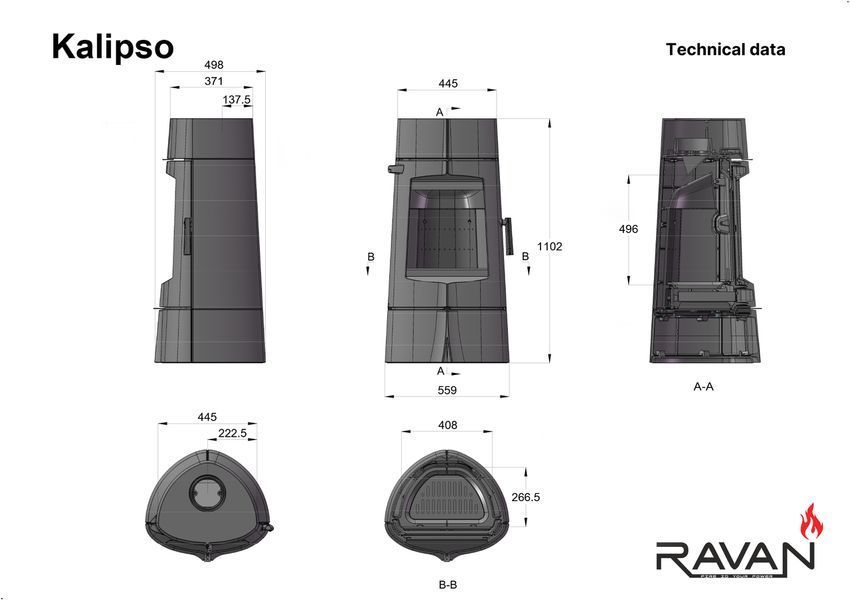 Чавунна піч камін на дровах для дачі та будинку Ravan Kalipso 14 кВт Kalipso фото