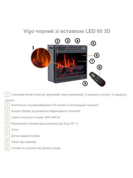 Камінокомплект Aflamo VIGO Чорний + LED 60 3D VIGO Чорний + LED 60 3D фото