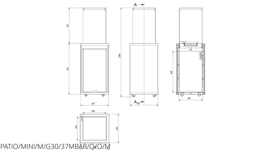 Газовий обігрівач Kratki PATIO MINI керамограніт OXIDE MORO - ручне управління PATIO/MINI/M/G30/37MBAR/Q/O/M фото
