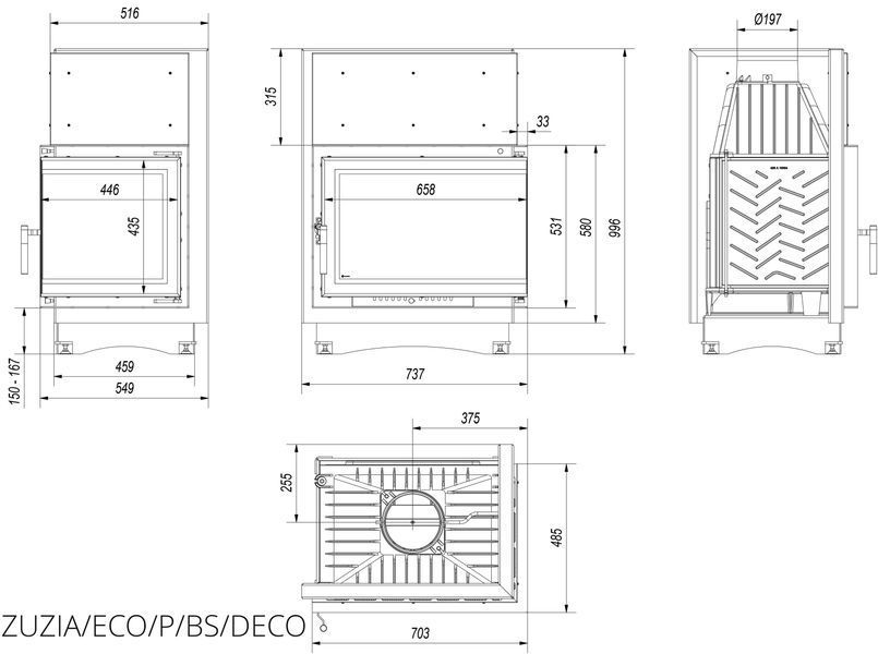 Камінна топка Kratki ZUZIA ECO 12 права BS DECO (12,0 кВт) ZUZIA/ECO/P/BS/DECO фото