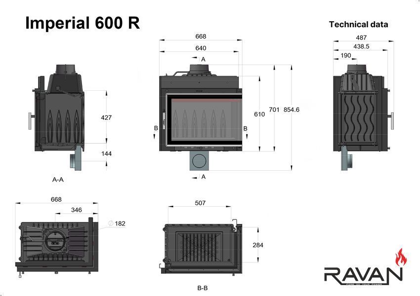 Камінні топки повітряні Ravan Камін з топкою для обігріву будинку IMPERIAL 600 R 8 кВт IMPERIAL 600 R фото
