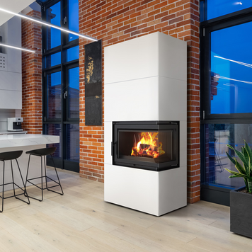 Камін Kratki SIMPLE 12 BS права в обудові BOX стальний - білий SIMPLE/BOX/P/S/BIANCO фото