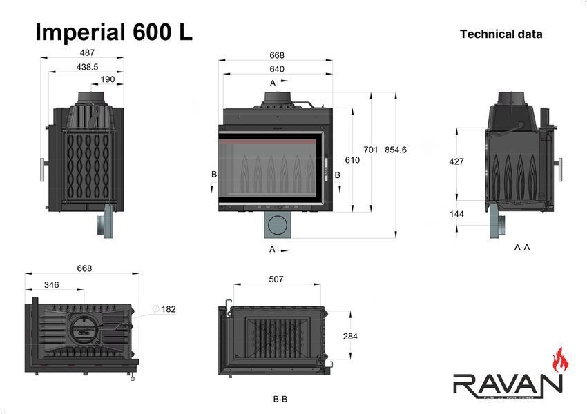 Камінна топка на дровах Ravan Чавунна кутова топка IMPERIAL 700 L 16 кВт IMPERIAL 700 L фото