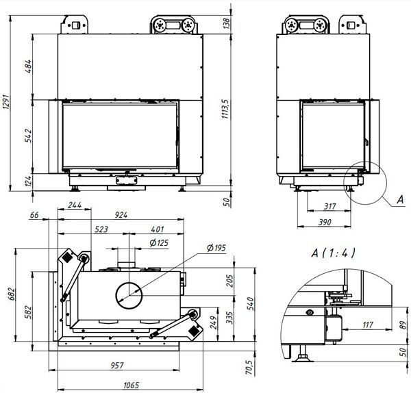 Повітряна камінна топка Gavryliv&Sons 90x51x54 гільйотина 90x51x54H фото