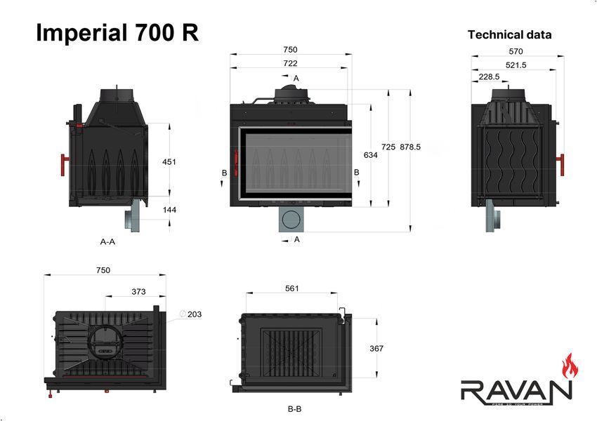 Камінні топки повітряні Ravan Камін з топкою для обігріву будинку IMPERIAL 700 R 16 кВт IMPERIAL 700 R фото