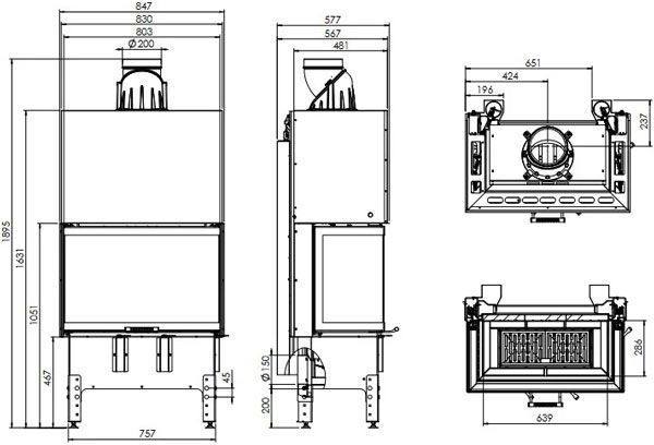 Камінна топка HITZE TRINITY 80x35x53.G 12 кВт, тристороння з гільйотиною 17240001 фото