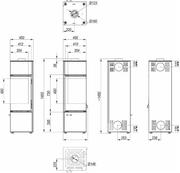 Сталева піч Defro Home QUADROOM LONG QUADROOM Long Black фото