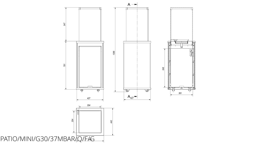 Газовий обігрівач Kratki PATIO MINI керамограніт FILO GHISA - пульт PATIO/MINI/G30/37MBAR/Q/F/G фото