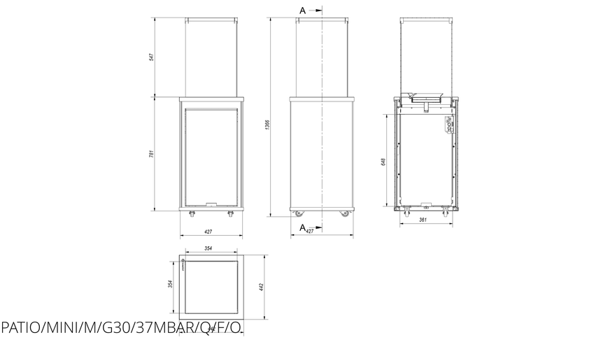 Газовий обігрівач Kratki PATIO MINI керамограніт FILO ORO - ручне управління PATIO/MINI/M/G30/37MBAR/Q/F/O фото