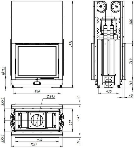 Повітряна камінна топка Gavryliv&Sons 95x52 тунельна подвійна гільйотина 95x52OHH фото