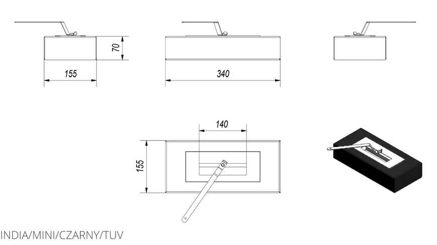 Біокамін Kratki INDIA MINI чорний з сертифікатом TUV INDIA/MINI/CZARNY/TUV фото