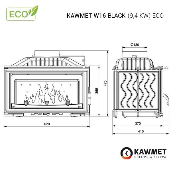 Камінна топка KAWMET W16 Black (9.4 kW) EСO Kaw-met W16 9.4kW BL/ECO фото