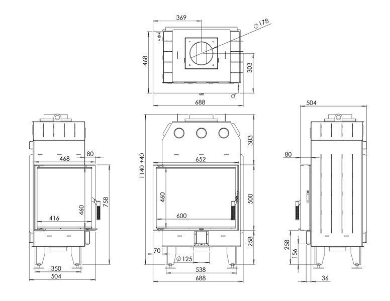 Камінна топка BOKAR 655045 L (14,5 kW) black ceramatex 645045b L фото