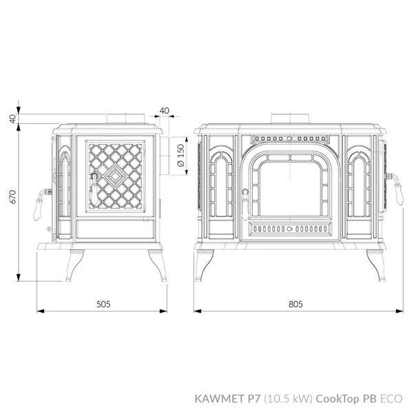 Чавунна піч з варильною поверхнею KAWMET P7 (10.5 kW) CookTop PB ECO WP7-10.5 PB CookTop фото