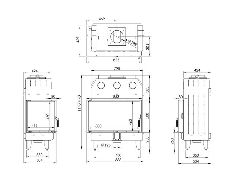 Камінна топка BOKAR 855045 L (17,0 kW) black ceramatex 845045b L фото