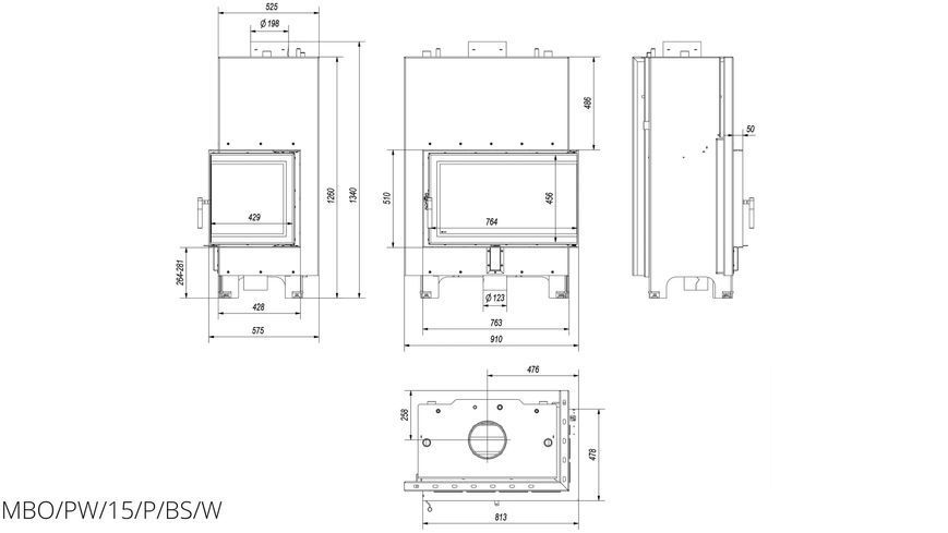 Камінна топка Kratki MBO PW 15 права BS MBO/PW/15/P/BS/W фото