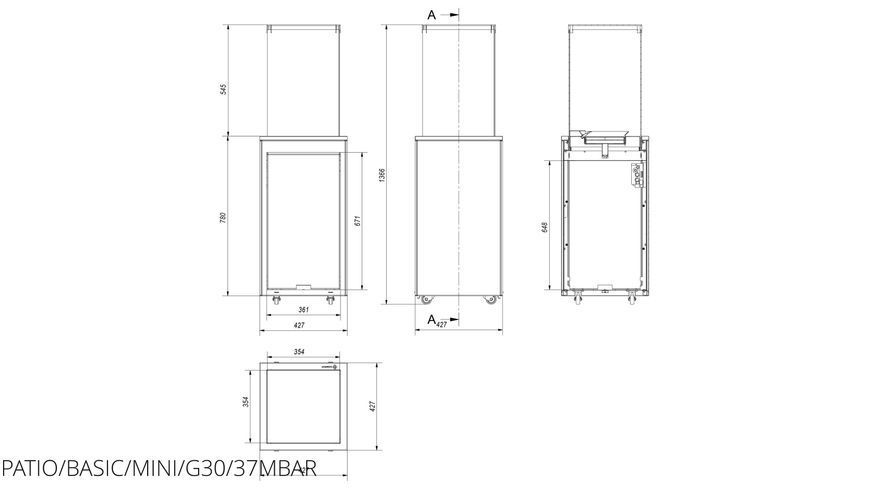 Газовий обігрівач Kratki PATIO BASIC MINI стальний - ручне управління PATIO/BASIC/MINI/G30/37MBAR фото