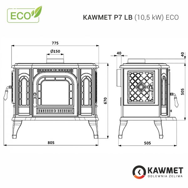 Чавунна піч KAWMET P7 LB (10.5 kW) ECO Kaw-met P7 10.5kW/LB/ECO фото