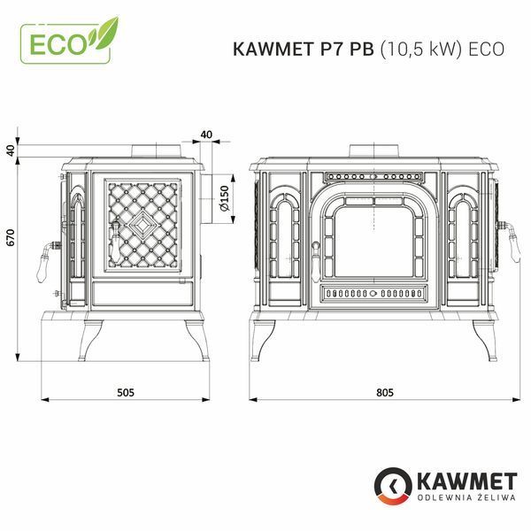 Чавунна піч KAWMET P7 PB (10.5 kW) ECO Kaw-met P7 10.5kW/PB/ECO фото